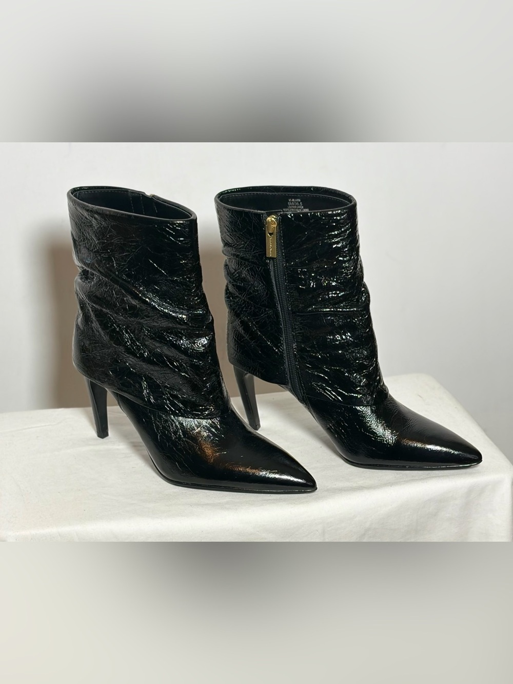 Vince Camuto Blaira Black Crinkle Patent
Leather Pointed Toe Ankle Booties, 6M - Picture 4 of 16